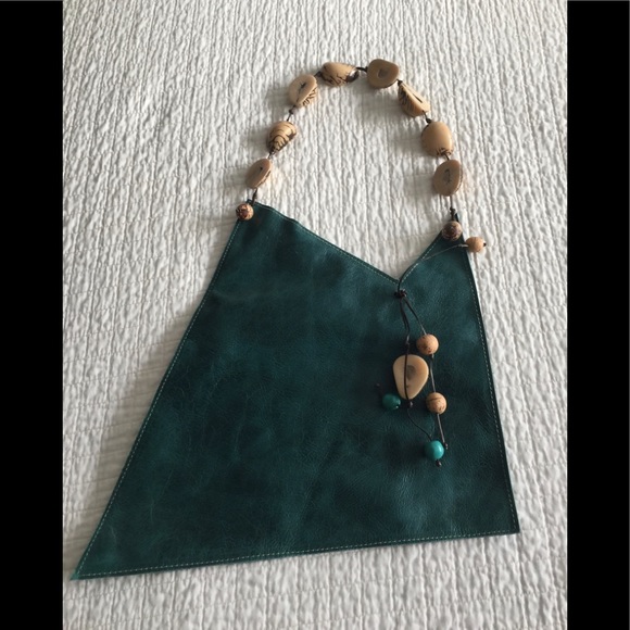 Sulay Rodriguez teal leather abstract sized handbag w/natural shoulder strap - Picture 10 of 10